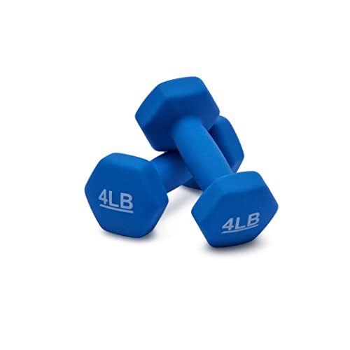Amazon Basics Neoprene Coated Hexagon Workout Dumbbell Hand Weight, Set of 2, 4 Pound, Blue