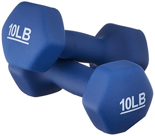 Amazon Basics Neoprene Coated Hexagon Workout Dumbbell Hand Weight, Set of 2, 4 Pound, Blue