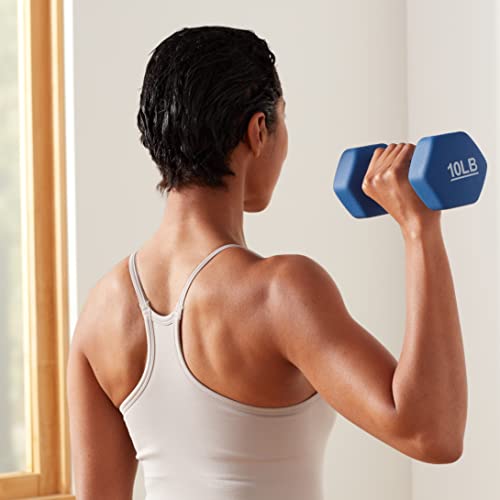 Amazon Basics Neoprene Coated Hexagon Workout Dumbbell Hand Weight, Set of 2, 4 Pound, Blue