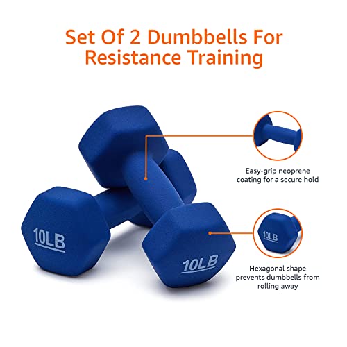 Amazon Basics Neoprene Coated Hexagon Workout Dumbbell Hand Weight, Set of 2, 4 Pound, Blue