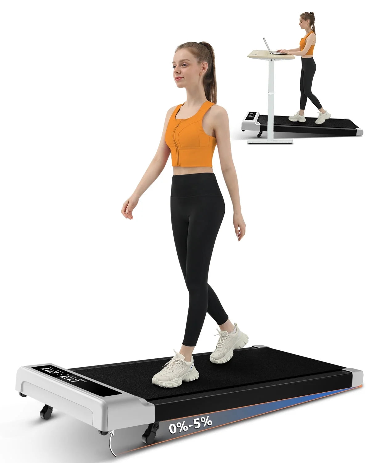Incline Walking Pad Treadmill - 2-in-1 Compact Treadmill for Walking and Jogging, 2.5HP for Home Office with Remote Control and LED Display