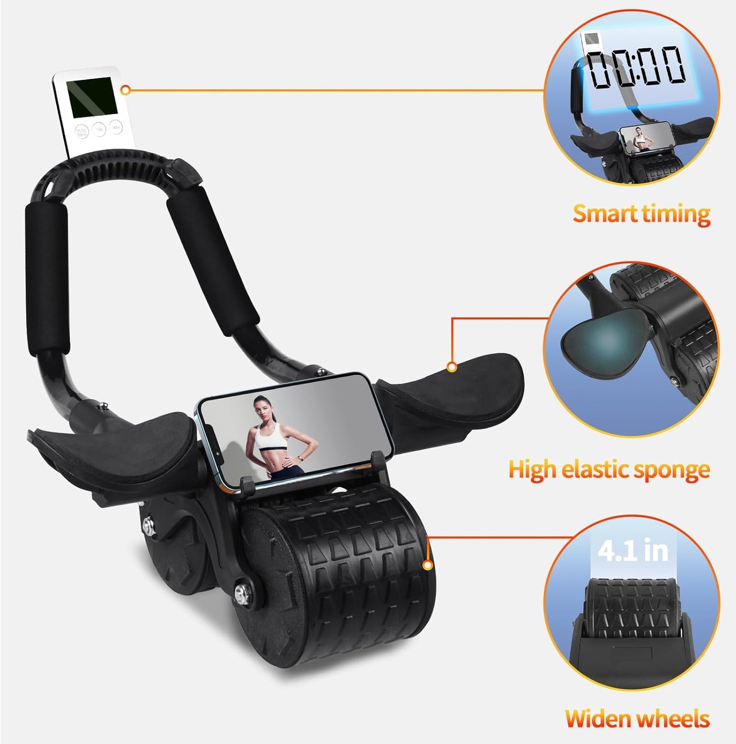 2024 New Ab Roller Wheel with Timer & Knee Mat,Automatic Rebound Abdominal Wheel with Elbow Support Ab Workout Equipment for Strengthening Core Muscles Abs Exercise Roller for Women Men
