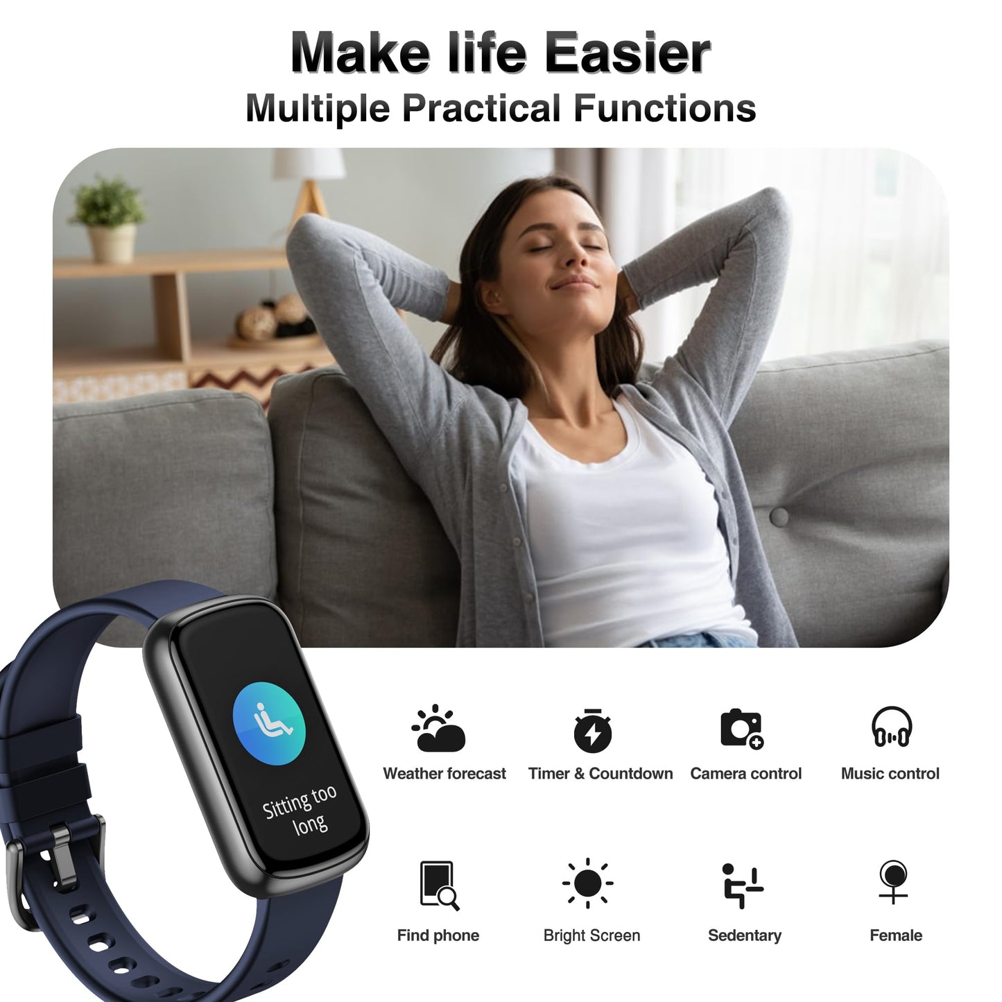 Health Fitness Tracker, Smart Watches for Women Men with 24/7 Heart Rate Blood Oxygen Monitor, Sleep Tracker, Calories & Pedometer, IP68 Waterproof Activity Trackers & Fitness Watch for Android&iPhone