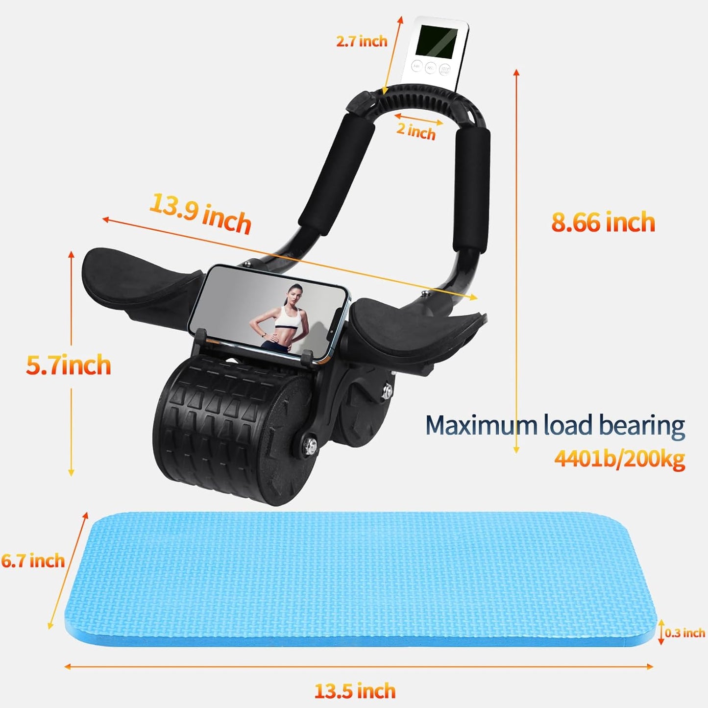 2024 New Ab Roller Wheel with Timer & Knee Mat,Automatic Rebound Abdominal Wheel with Elbow Support Ab Workout Equipment for Strengthening Core Muscles Abs Exercise Roller for Women Men