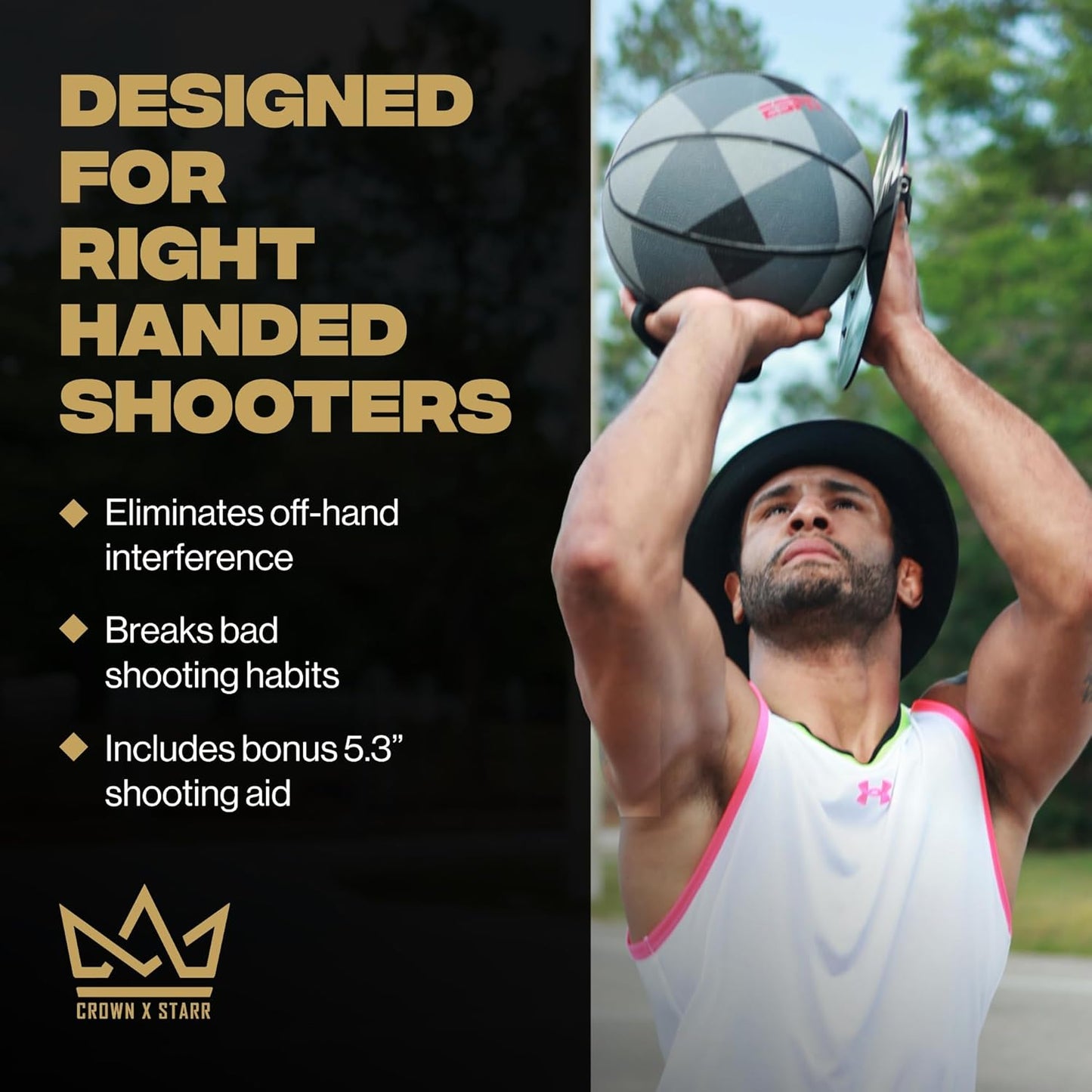 Basketball Shooting off Hand Trainer - for Right Handed Shooters, Eliminate off Hand Interference - with Bonus 5.3" Shooting Aid