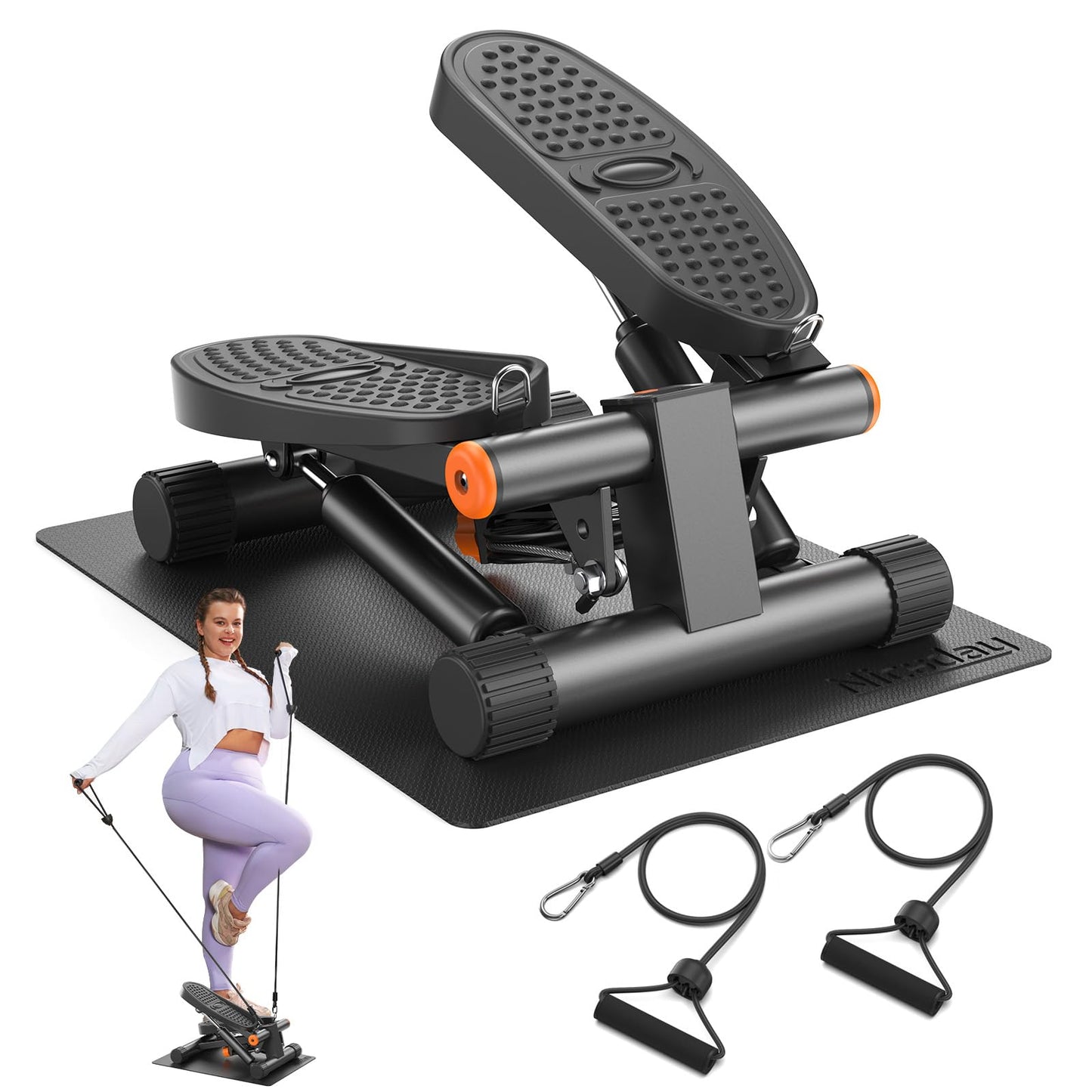 Niceday Steppers for Exercise, Stair Stepper with Resistance Bands, Mini Stepper with 300LBS Loading Capacity, Hydraulic Fitness Stepper with LCD Monitor
