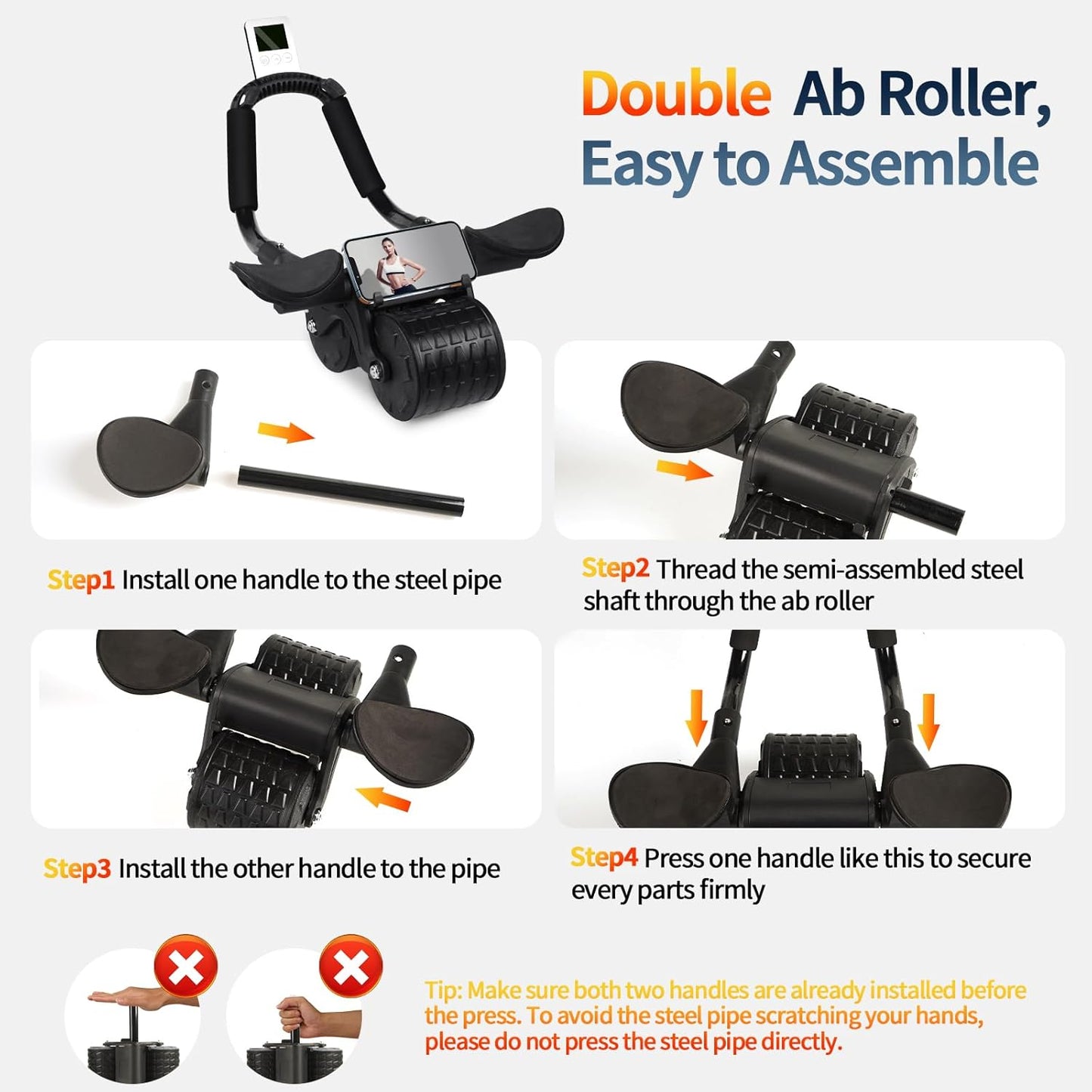2024 New Ab Roller Wheel with Timer & Knee Mat,Automatic Rebound Abdominal Wheel with Elbow Support Ab Workout Equipment for Strengthening Core Muscles Abs Exercise Roller for Women Men