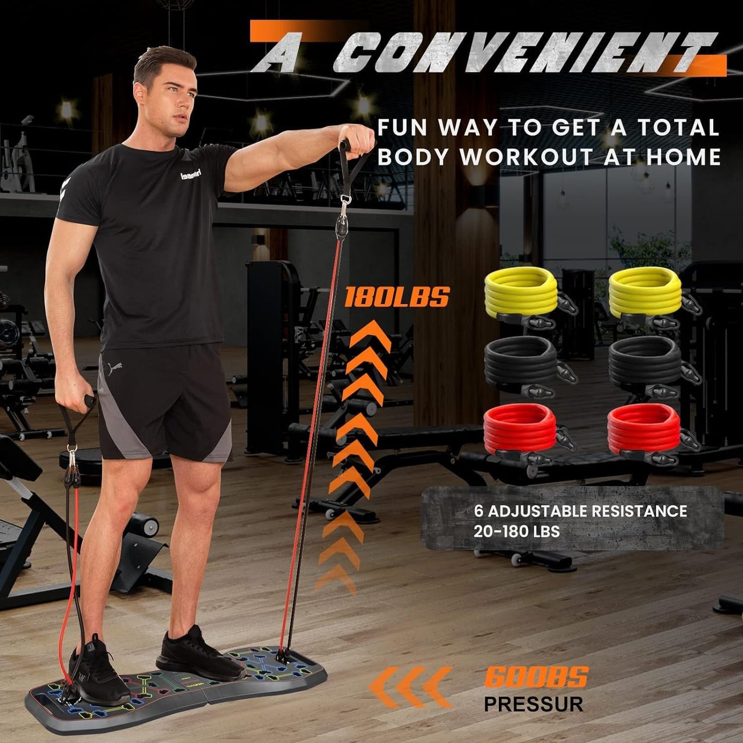 Portable Home Gym System: Large Compact Push up Board, Pilates Bar & 20 Fitness Accessories with Resistance Bands Ab Roller Wheel - Full Body Workout for Men and Women, Gift for Boyfriend