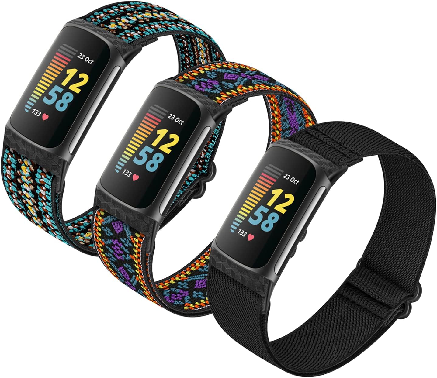 3 Pack Adjustable Elastic Watch Band Compatible with Charge 5 Bands for Women Men, Stretchy Sport Loop Band Soft Nylon Wristband Accessories for Charge 5 Fitness & Health Tracker