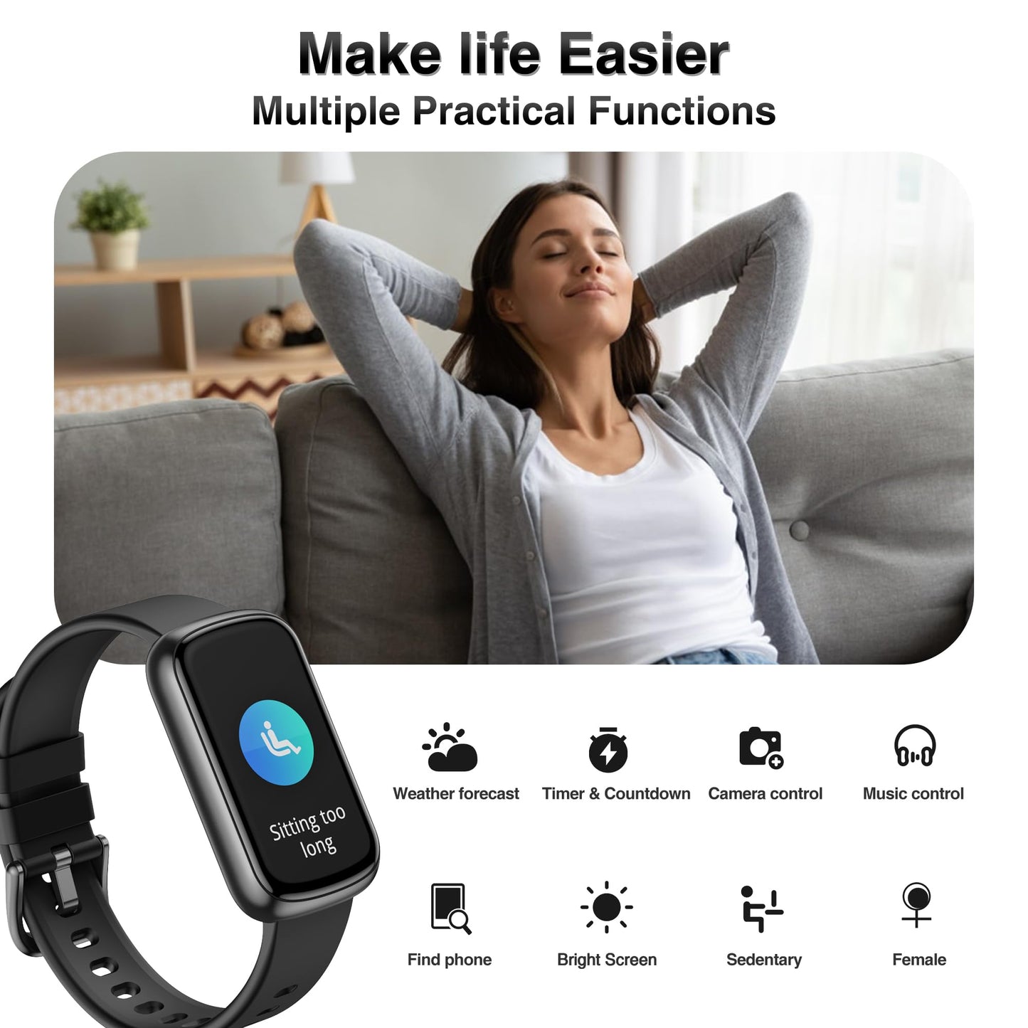 Health Fitness Tracker, Smart Watches for Women Men with 24/7 Heart Rate Blood Oxygen Monitor, Sleep Tracker, Calories & Pedometer, IP68 Waterproof Activity Trackers & Fitness Watch for Android&iPhone