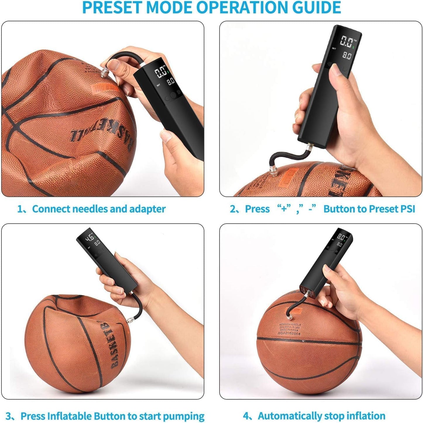 Electric Ball Pump, Smart Air Pump Portable Fast Ball Inflation with Precise Pressure Gauge and Digital LCD Display for Football Basketball Volleyball Football