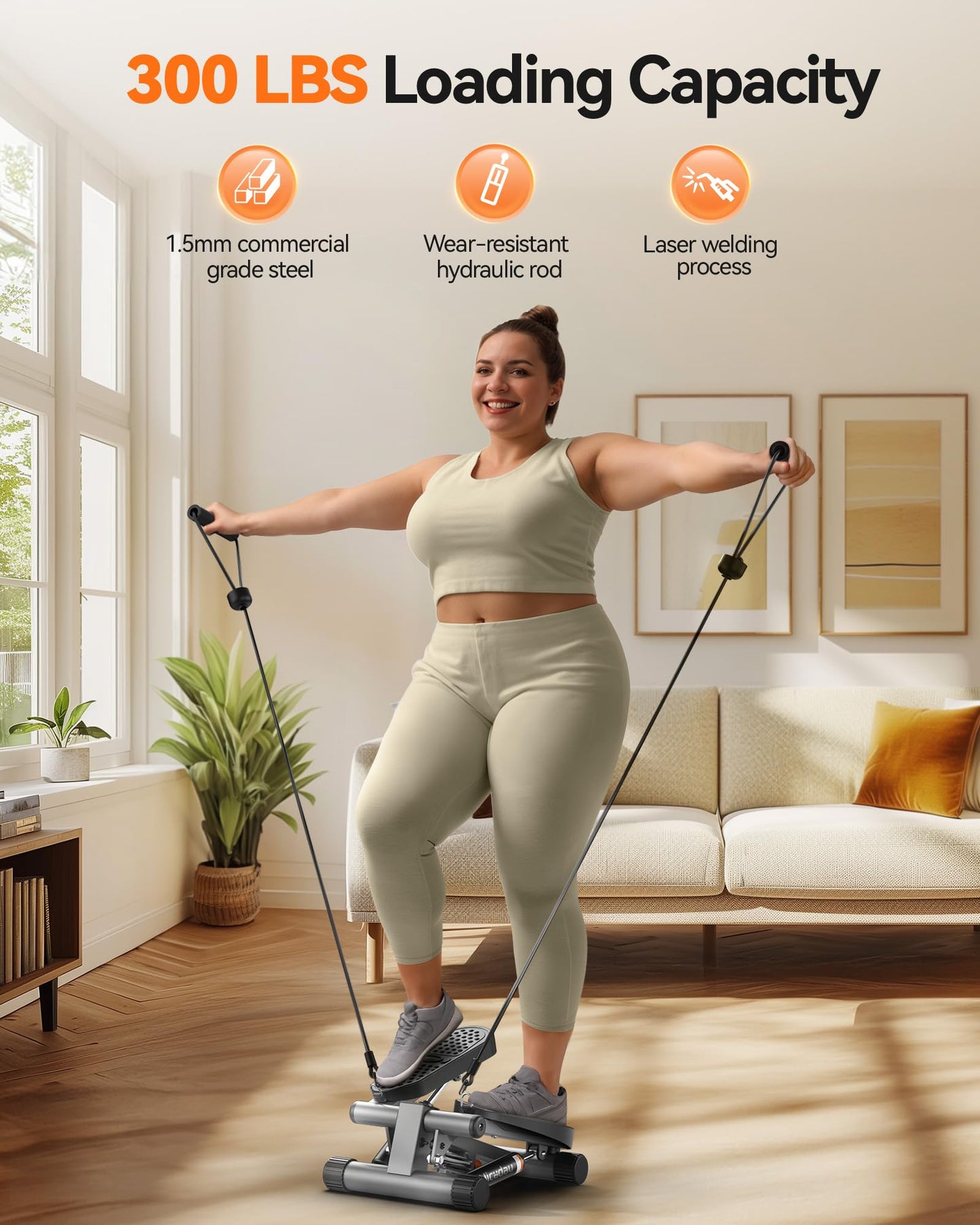 Niceday Steppers for Exercise, Stair Stepper with Resistance Bands, Mini Stepper with 300LBS Loading Capacity, Hydraulic Fitness Stepper with LCD Monitor