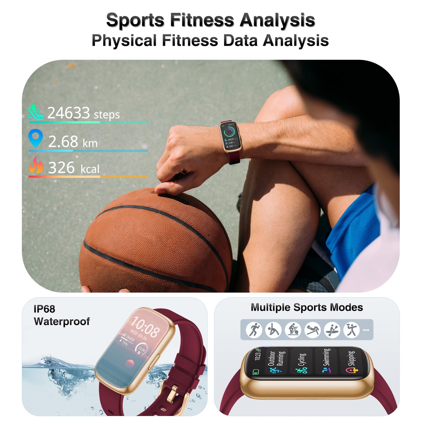 Health Fitness Tracker, Smart Watches for Women Men with 24/7 Heart Rate Blood Oxygen Monitor, Sleep Tracker, Calories & Pedometer, IP68 Waterproof Activity Trackers & Fitness Watch for Android&iPhone