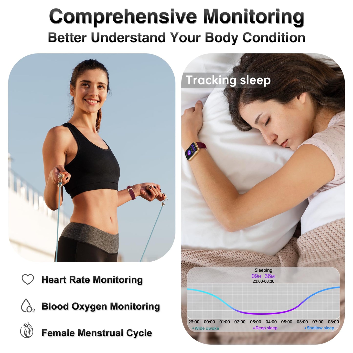 Health Fitness Tracker, Smart Watches for Women Men with 24/7 Heart Rate Blood Oxygen Monitor, Sleep Tracker, Calories & Pedometer, IP68 Waterproof Activity Trackers & Fitness Watch for Android&iPhone