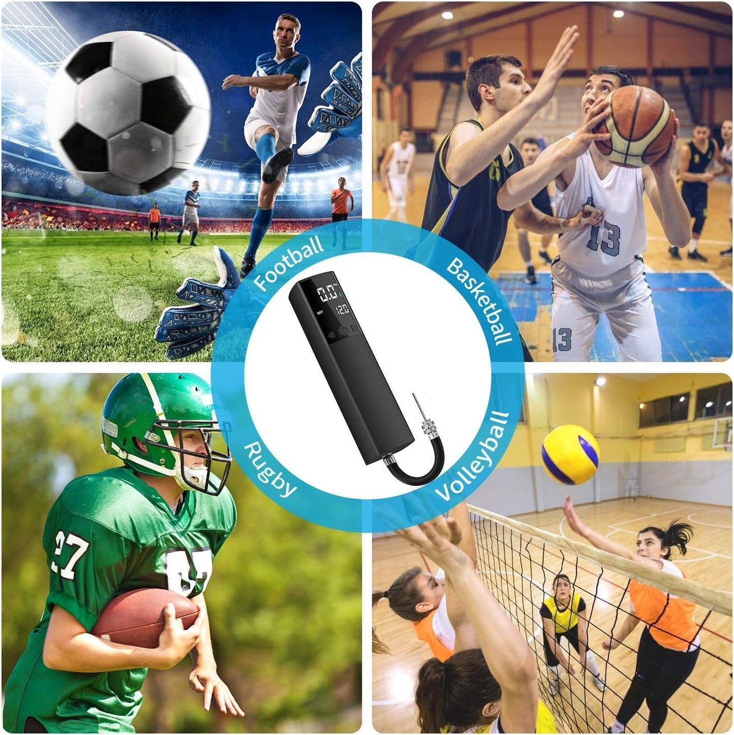 Electric Ball Pump, Smart Air Pump Portable Fast Ball Inflation with Precise Pressure Gauge and Digital LCD Display for Football Basketball Volleyball Football