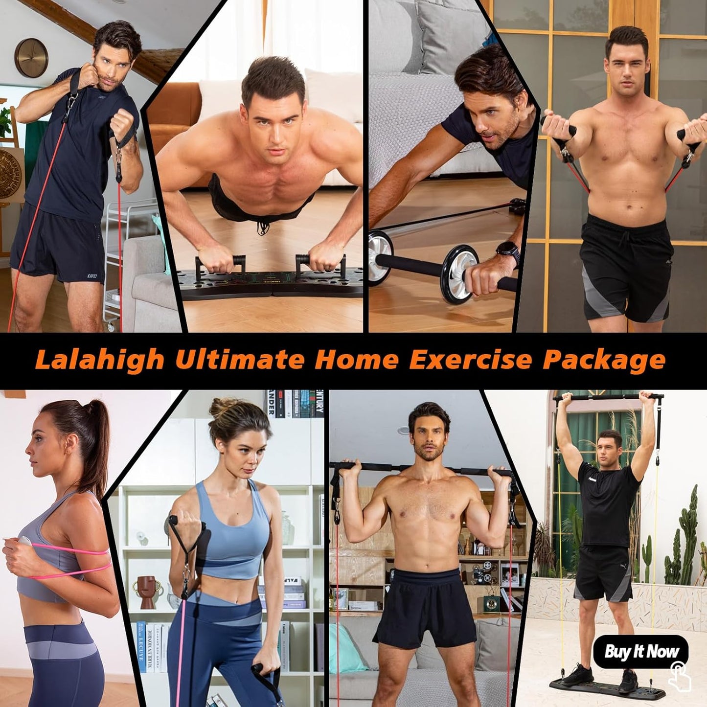 Portable Home Gym System: Large Compact Push up Board, Pilates Bar & 20 Fitness Accessories with Resistance Bands Ab Roller Wheel - Full Body Workout for Men and Women, Gift for Boyfriend
