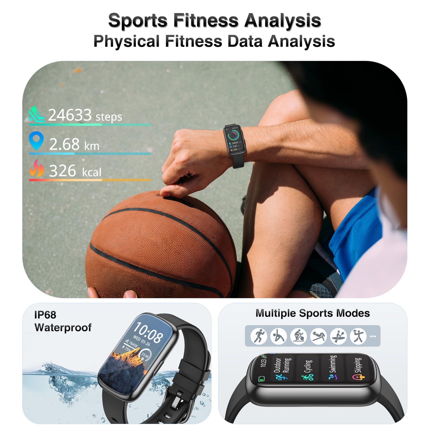 Health Fitness Tracker, Smart Watches for Women Men with 24/7 Heart Rate Blood Oxygen Monitor, Sleep Tracker, Calories & Pedometer, IP68 Waterproof Activity Trackers & Fitness Watch for Android&iPhone