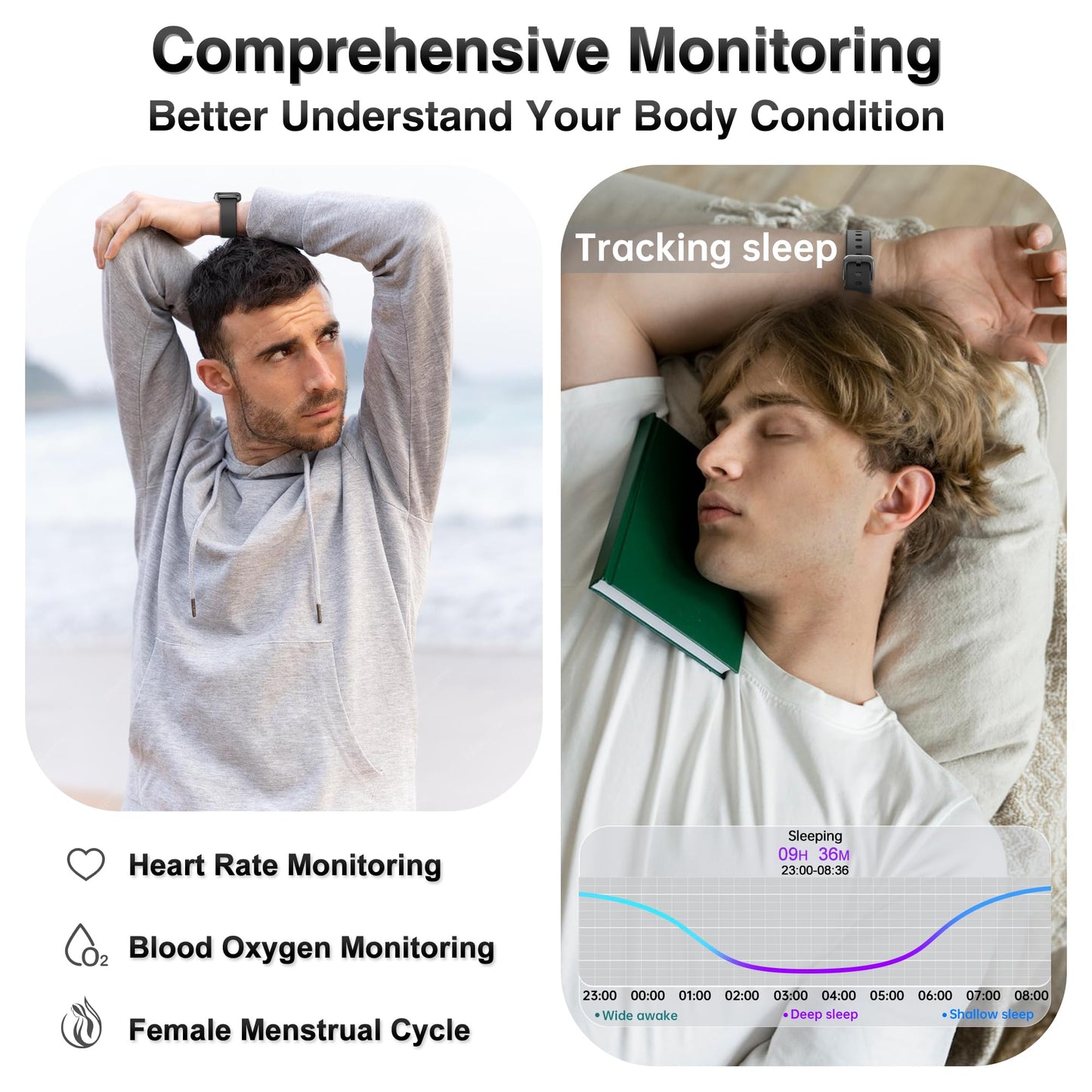 Health Fitness Tracker, Smart Watches for Women Men with 24/7 Heart Rate Blood Oxygen Monitor, Sleep Tracker, Calories & Pedometer, IP68 Waterproof Activity Trackers & Fitness Watch for Android&iPhone