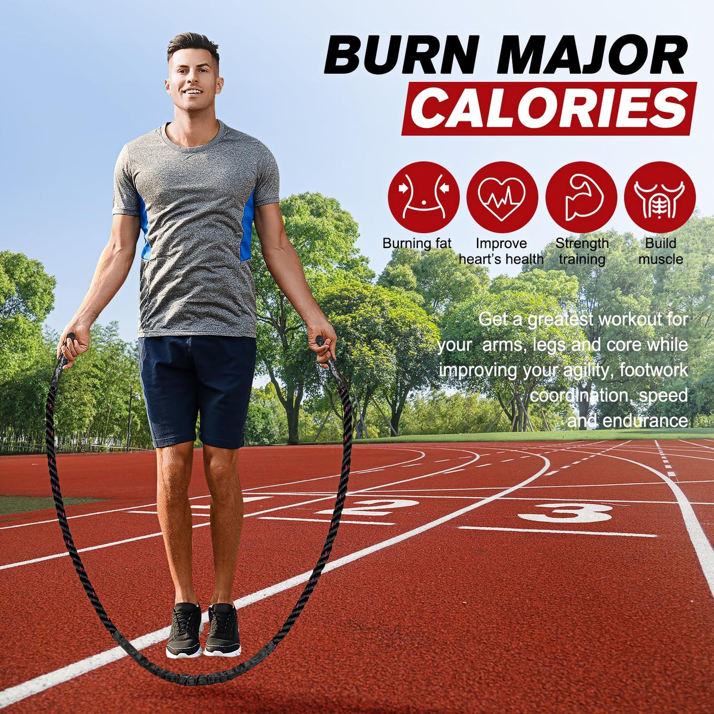 HPYGN Weighted Heavy Skipping/Jump Rope 9.2ft 2.8LB for fitness, Exercise, boxing Gym Training, Home Workout, Improve Strength and Building Muscle, Total Body Workout Equipment for Men
