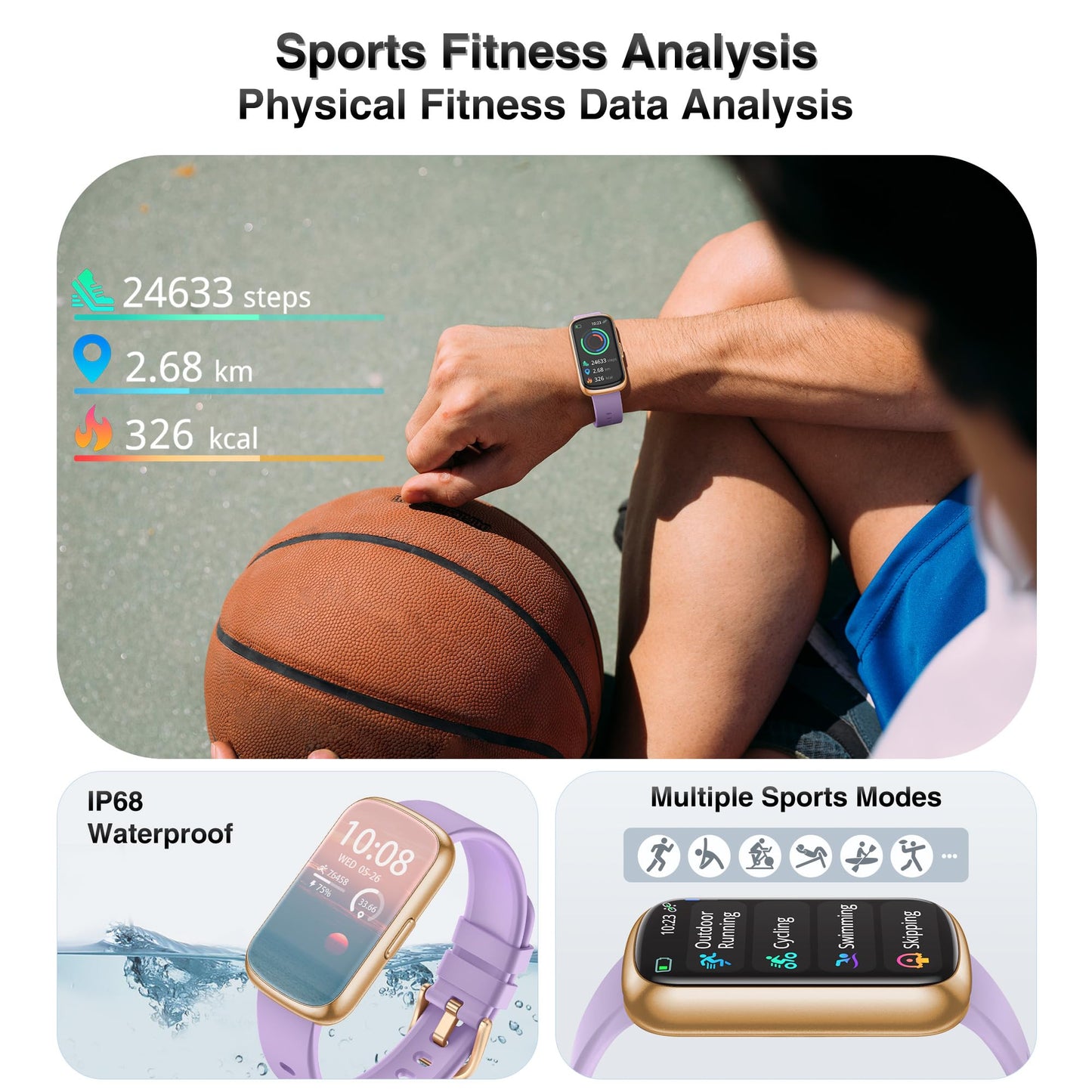 Health Fitness Tracker, Smart Watches for Women Men with 24/7 Heart Rate Blood Oxygen Monitor, Sleep Tracker, Calories & Pedometer, IP68 Waterproof Activity Trackers & Fitness Watch for Android&iPhone