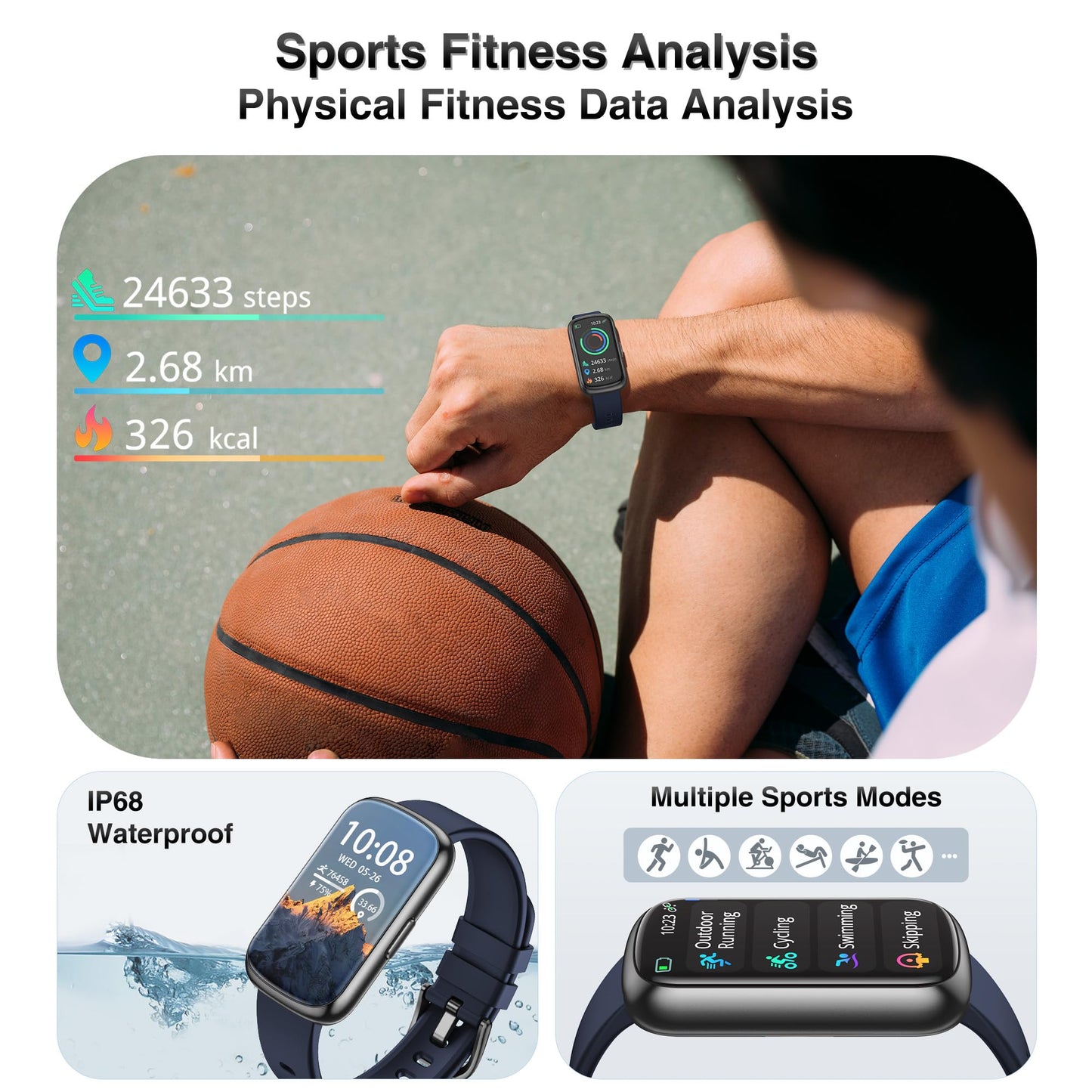 Health Fitness Tracker, Smart Watches for Women Men with 24/7 Heart Rate Blood Oxygen Monitor, Sleep Tracker, Calories & Pedometer, IP68 Waterproof Activity Trackers & Fitness Watch for Android&iPhone