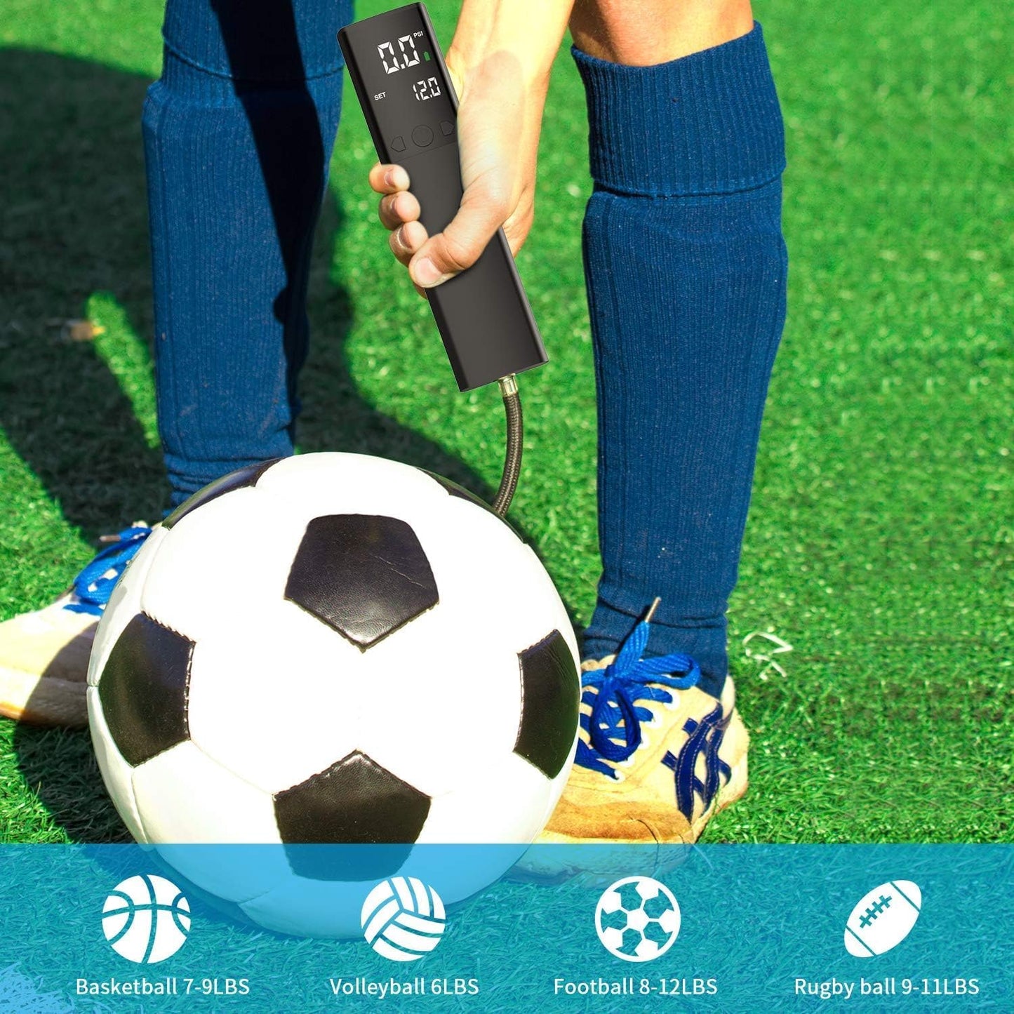 Electric Ball Pump, Smart Air Pump Portable Fast Ball Inflation with Precise Pressure Gauge and Digital LCD Display for Football Basketball Volleyball Football
