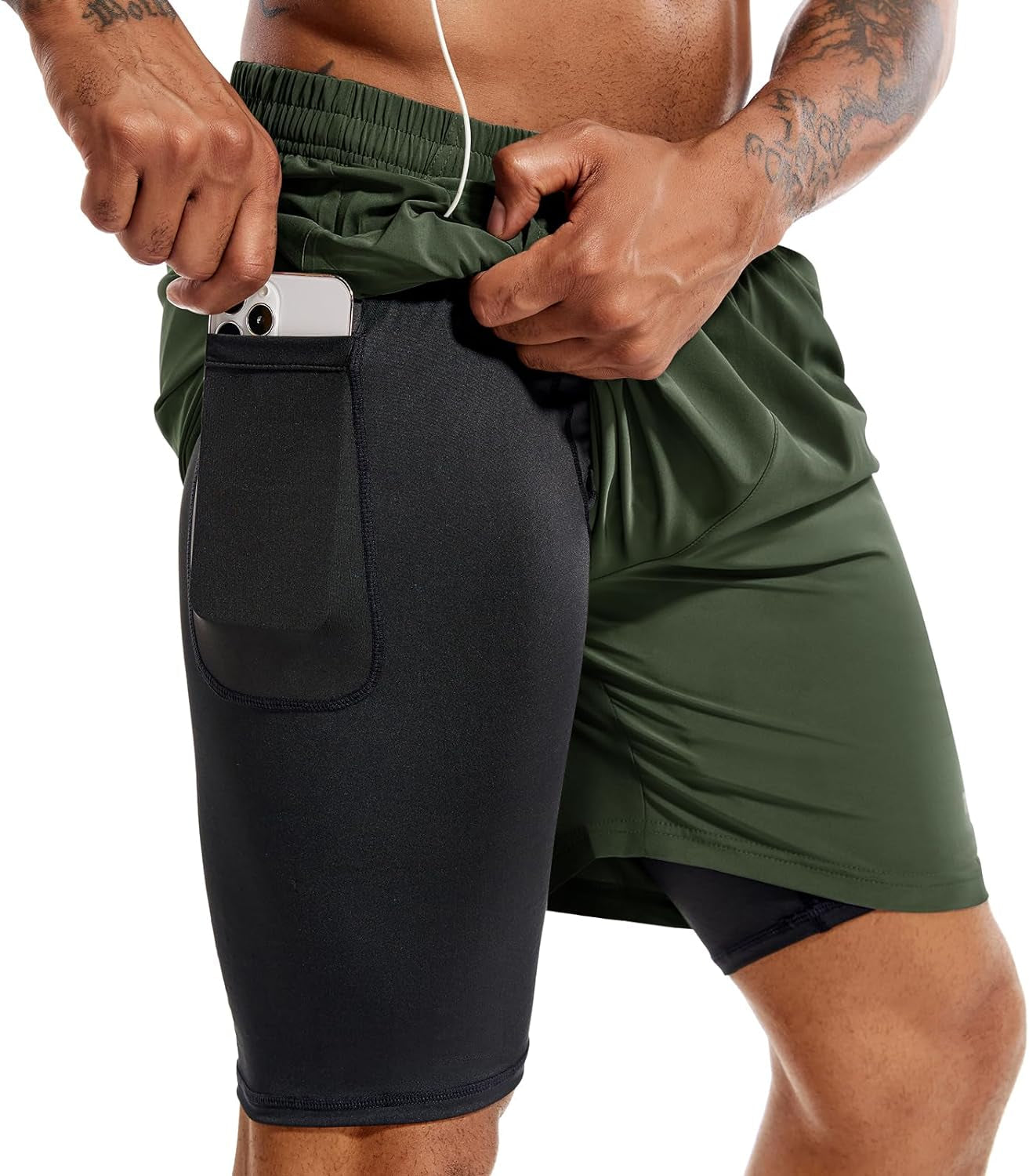 Men'S 2 in 1 Running Shorts 5 in or 7 in Quick Dry Gym Athletic Workout Shorts for Men with Phone Pockets