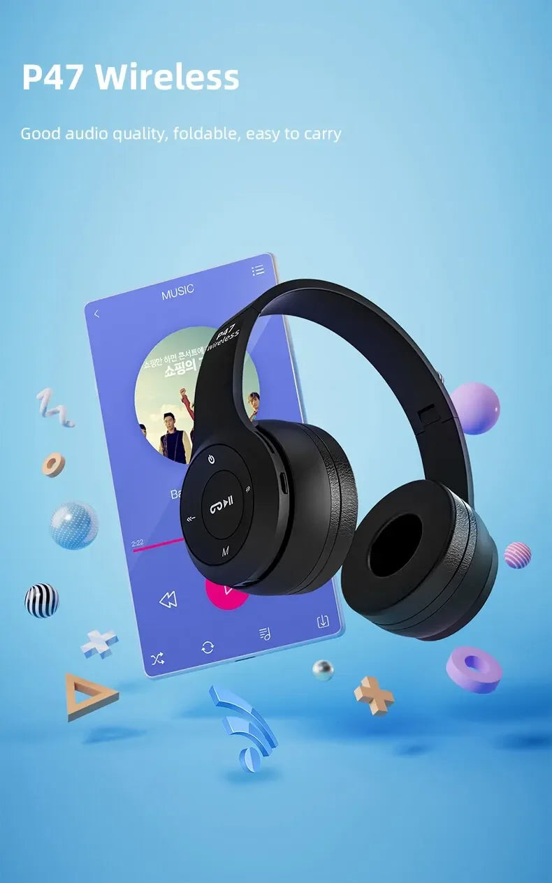 Stereo P47 Headset 5.0 Bluetooth Headset Folding Series Wireless Sports Game Headset for iPhone XiaoMi