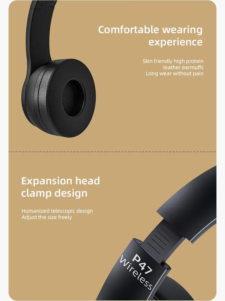 Stereo P47 Headset 5.0 Bluetooth Headset Folding Series Wireless Sports Game Headset for iPhone XiaoMi