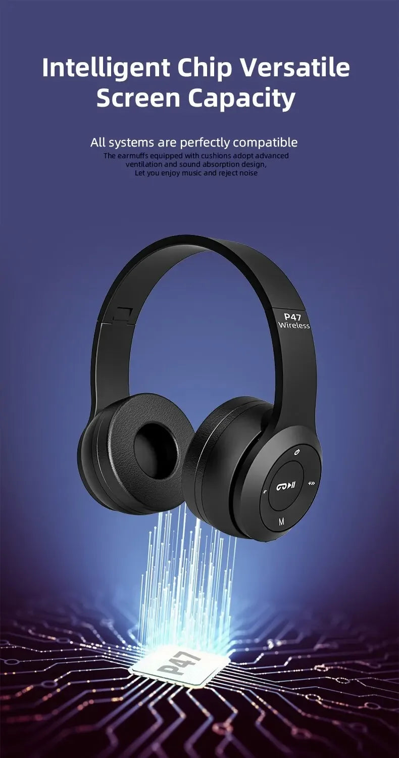 Stereo P47 Headset 5.0 Bluetooth Headset Folding Series Wireless Sports Game Headset for iPhone XiaoMi