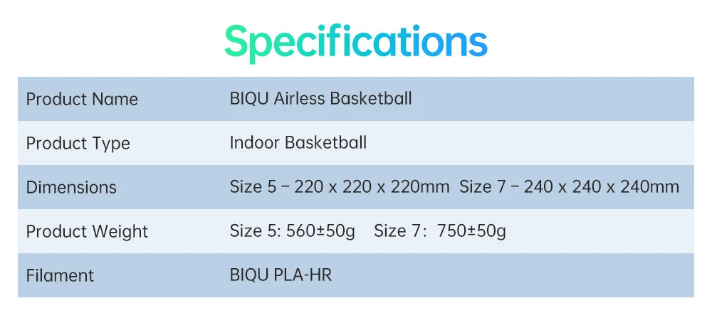 BIQU Airless Basketball PLA-HR Filament Print PLA Eco-friendly Diameter 220mm 240MM Ball 3D Printer DIY Model