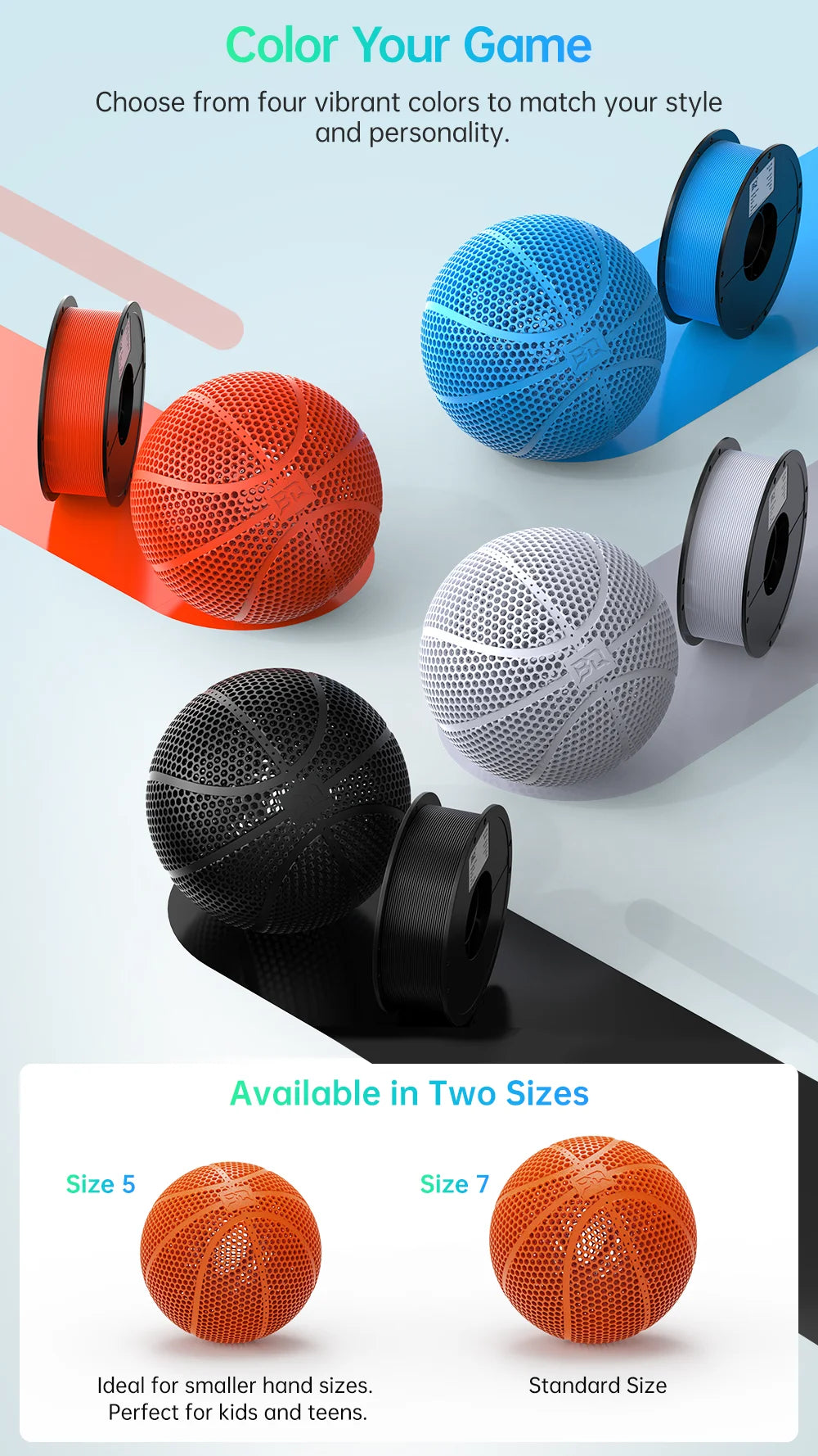BIQU Airless Basketball PLA-HR Filament Print PLA Eco-friendly Diameter 220mm 240MM Ball 3D Printer DIY Model