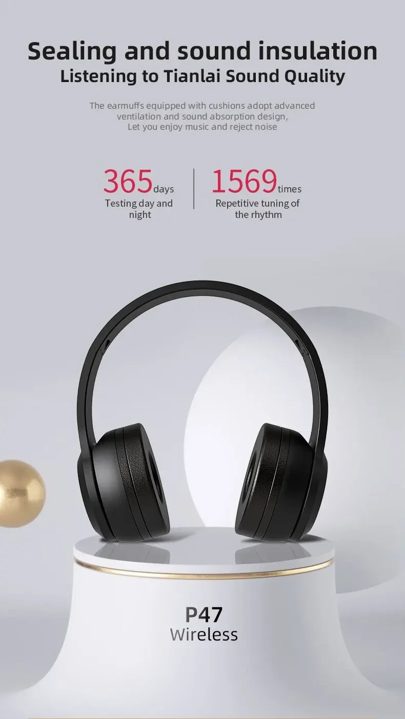 Stereo P47 Headset 5.0 Bluetooth Headset Folding Series Wireless Sports Game Headset for iPhone XiaoMi