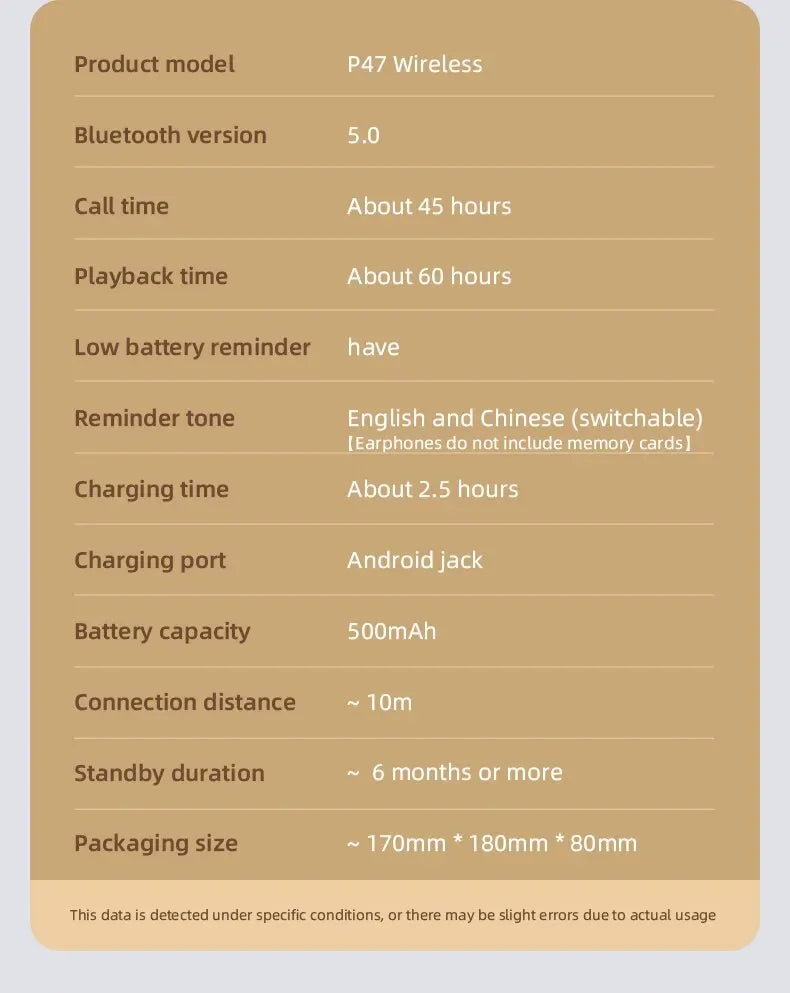 Stereo P47 Headset 5.0 Bluetooth Headset Folding Series Wireless Sports Game Headset for iPhone XiaoMi