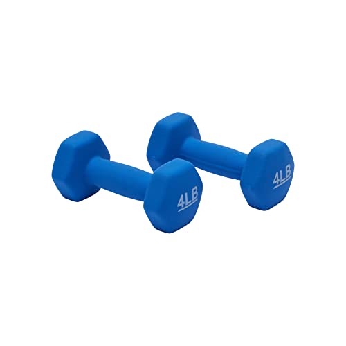 Amazon Basics Neoprene Coated Hexagon Workout Dumbbell Hand Weight, Set of 2, 4 Pound, Blue