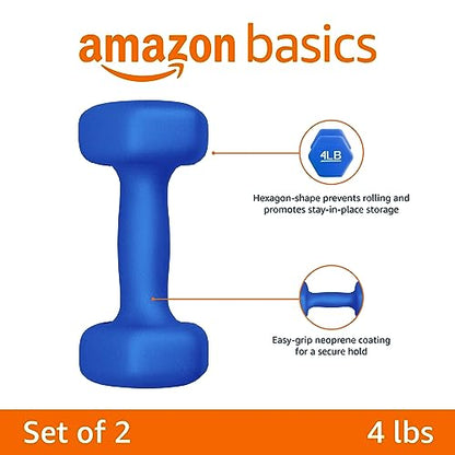 Amazon Basics Neoprene Coated Hexagon Workout Dumbbell Hand Weight, Set of 2, 4 Pound, Blue