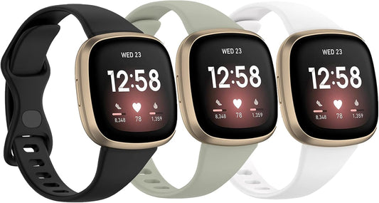 [3 PACK] Silicone Slim Band Compatible with Fitbit Versa 4 Bands Women Men, Soft Narrow Sport Strap Wristbands for Versa 4/Versa 3/Sense 2/Sense