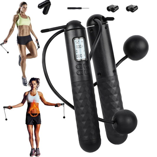 Skipping Rope with Counter, Gravity Ball Jump Rope, Cordless Jump Rope, Intelligent Timed Weighted Jump Rope, Adjustable Digital Counting Cordless Weighted Jump Rope for Lose Weight - Cordless-Black
