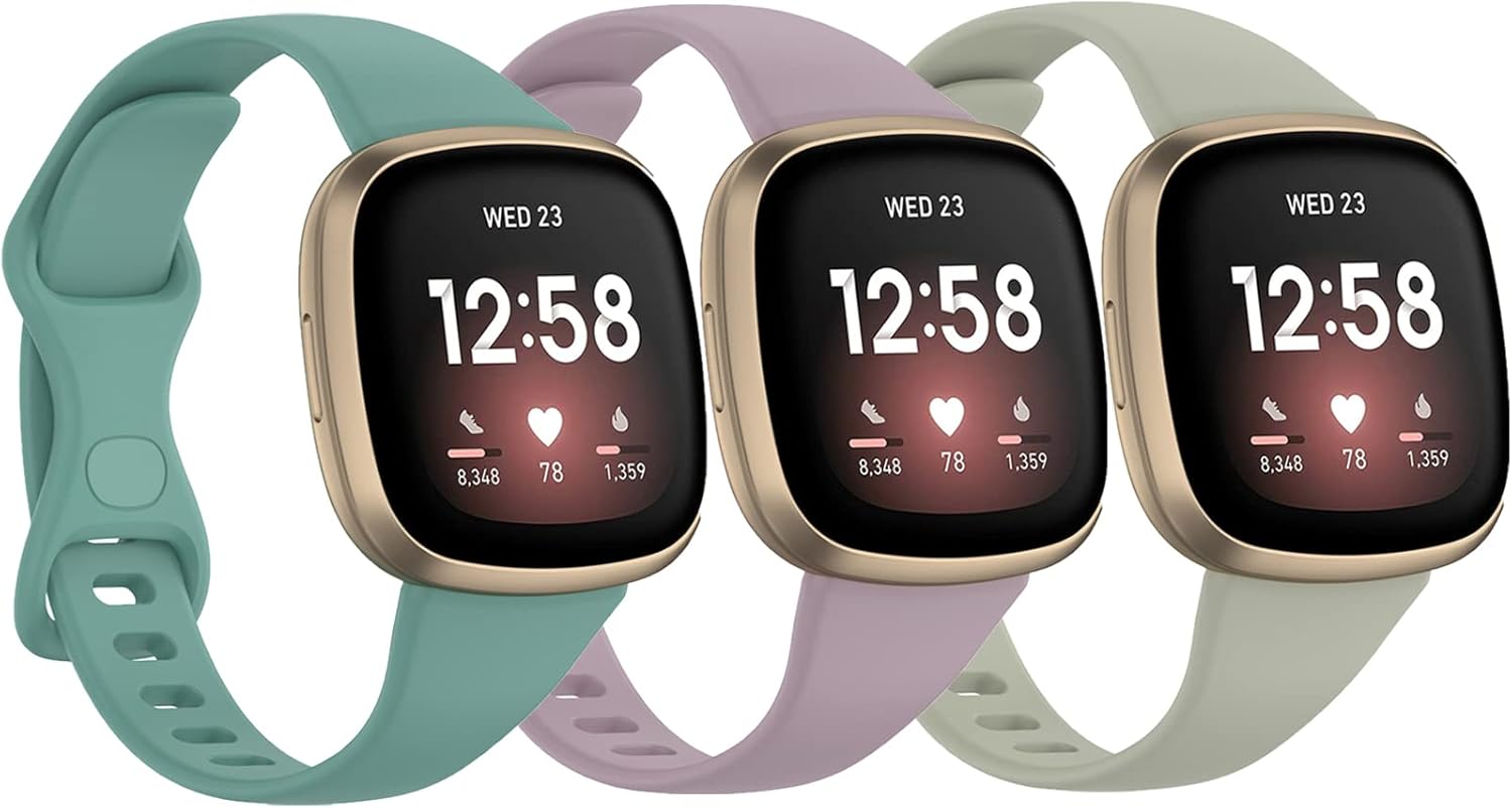 [3 PACK] Silicone Slim Band Compatible with Fitbit Versa 4 Bands Women Men, Soft Narrow Sport Strap Wristbands for Versa 4/Versa 3/Sense 2/Sense