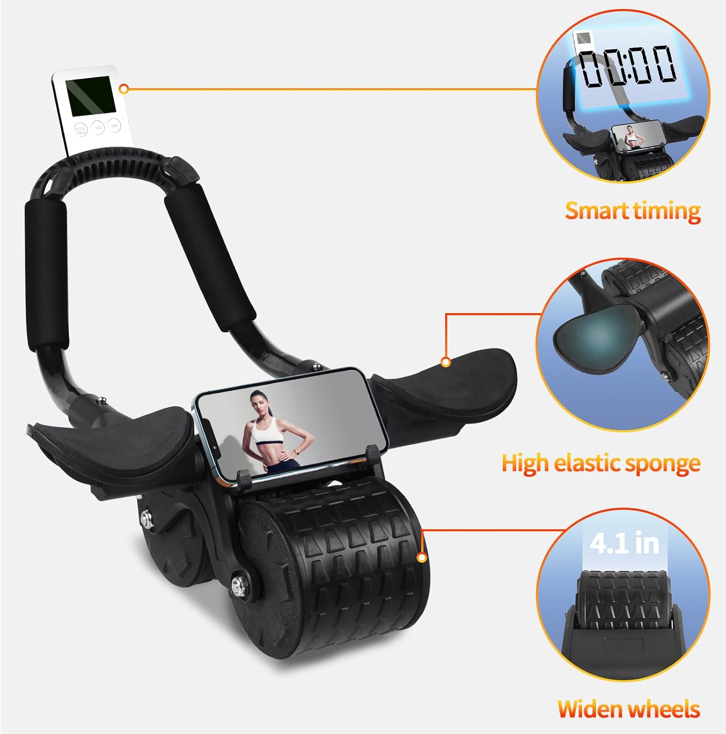 2024 New Ab Roller Wheel with Timer & Knee Mat,Automatic Rebound Abdominal Wheel with Elbow Support Ab Workout Equipment for Strengthening Core Muscles Abs Exercise Roller for Women Men