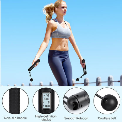 Skipping Rope with Counter, Gravity Ball Jump Rope, Cordless Jump Rope, Intelligent Timed Weighted Jump Rope, Adjustable Digital Counting Cordless Weighted Jump Rope for Lose Weight - Cordless-Black