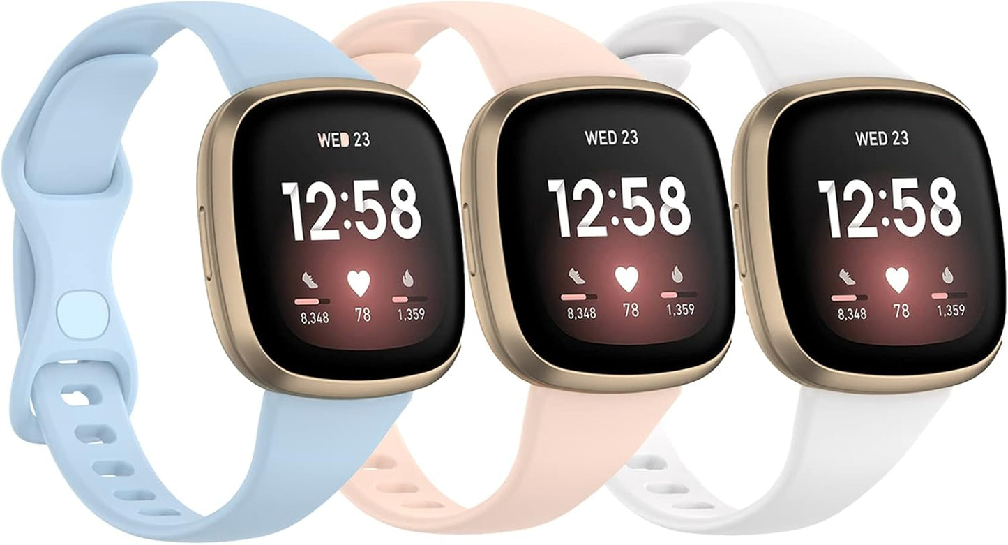 [3 PACK] Silicone Slim Band Compatible with Fitbit Versa 4 Bands Women Men, Soft Narrow Sport Strap Wristbands for Versa 4/Versa 3/Sense 2/Sense