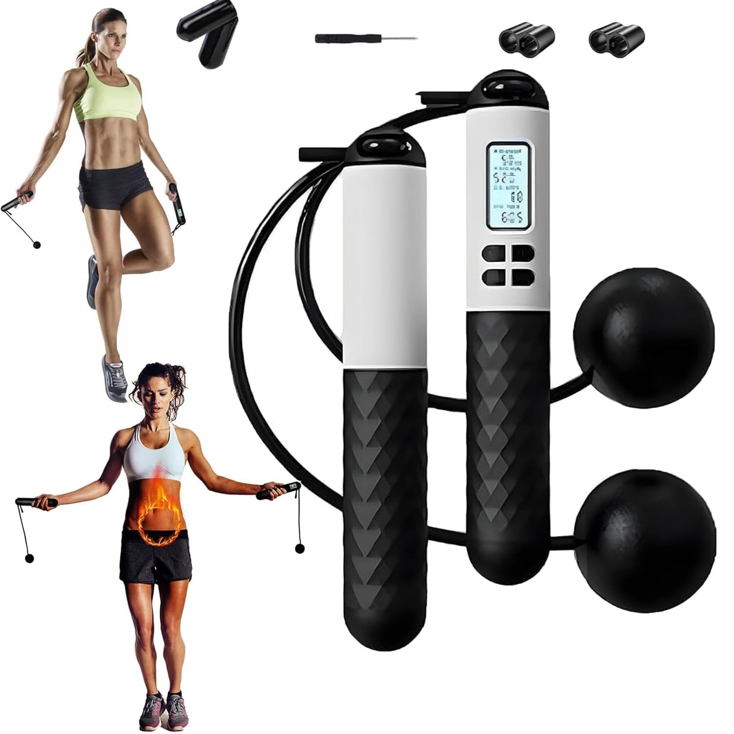 Skipping Rope with Counter, Gravity Ball Jump Rope, Cordless Jump Rope, Intelligent Timed Weighted Jump Rope, Adjustable Digital Counting Cordless Weighted Jump Rope for Lose Weight - Cordless-Black