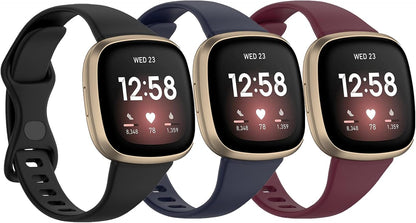 [3 PACK] Silicone Slim Band Compatible with Fitbit Versa 4 Bands Women Men, Soft Narrow Sport Strap Wristbands for Versa 4/Versa 3/Sense 2/Sense