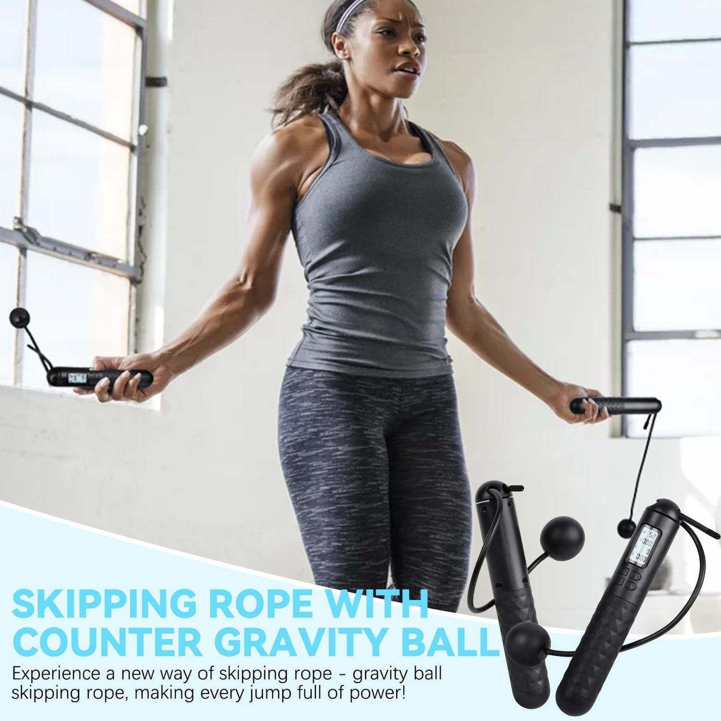 Skipping Rope with Counter, Gravity Ball Jump Rope, Cordless Jump Rope, Intelligent Timed Weighted Jump Rope, Adjustable Digital Counting Cordless Weighted Jump Rope for Lose Weight - Cordless-Black