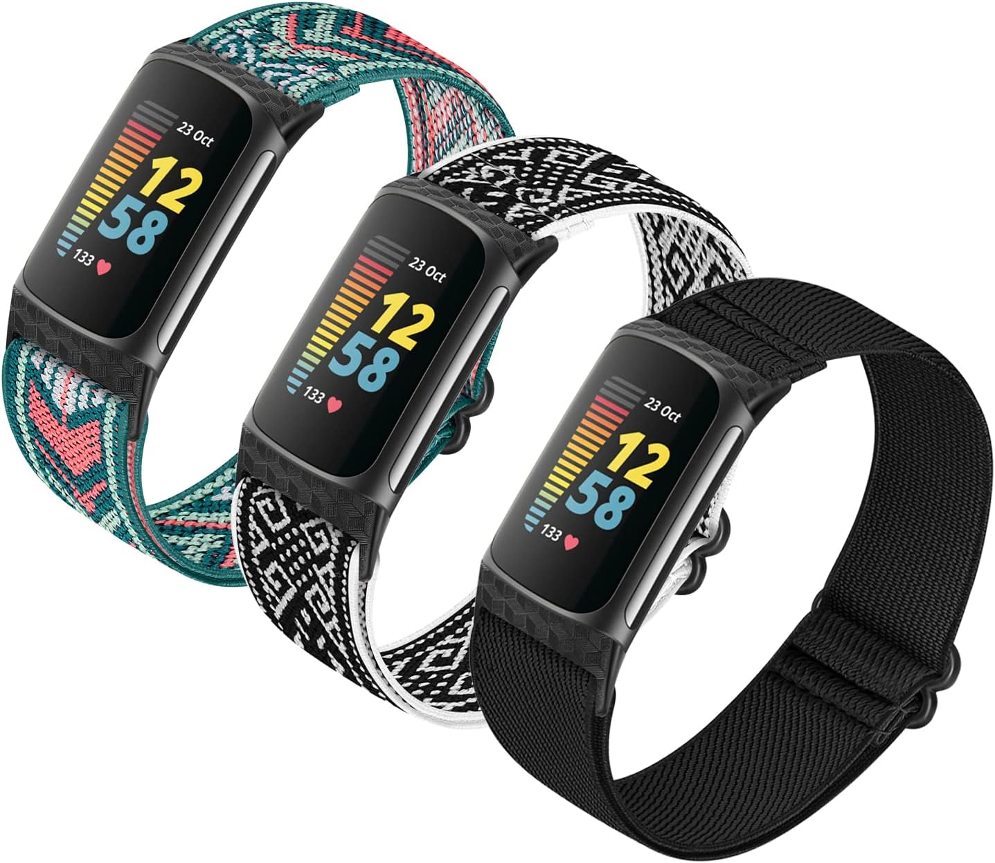 3 Pack Adjustable Elastic Watch Band Compatible with Charge 5 Bands for Women Men, Stretchy Sport Loop Band Soft Nylon Wristband Accessories for Charge 5 Fitness & Health Tracker