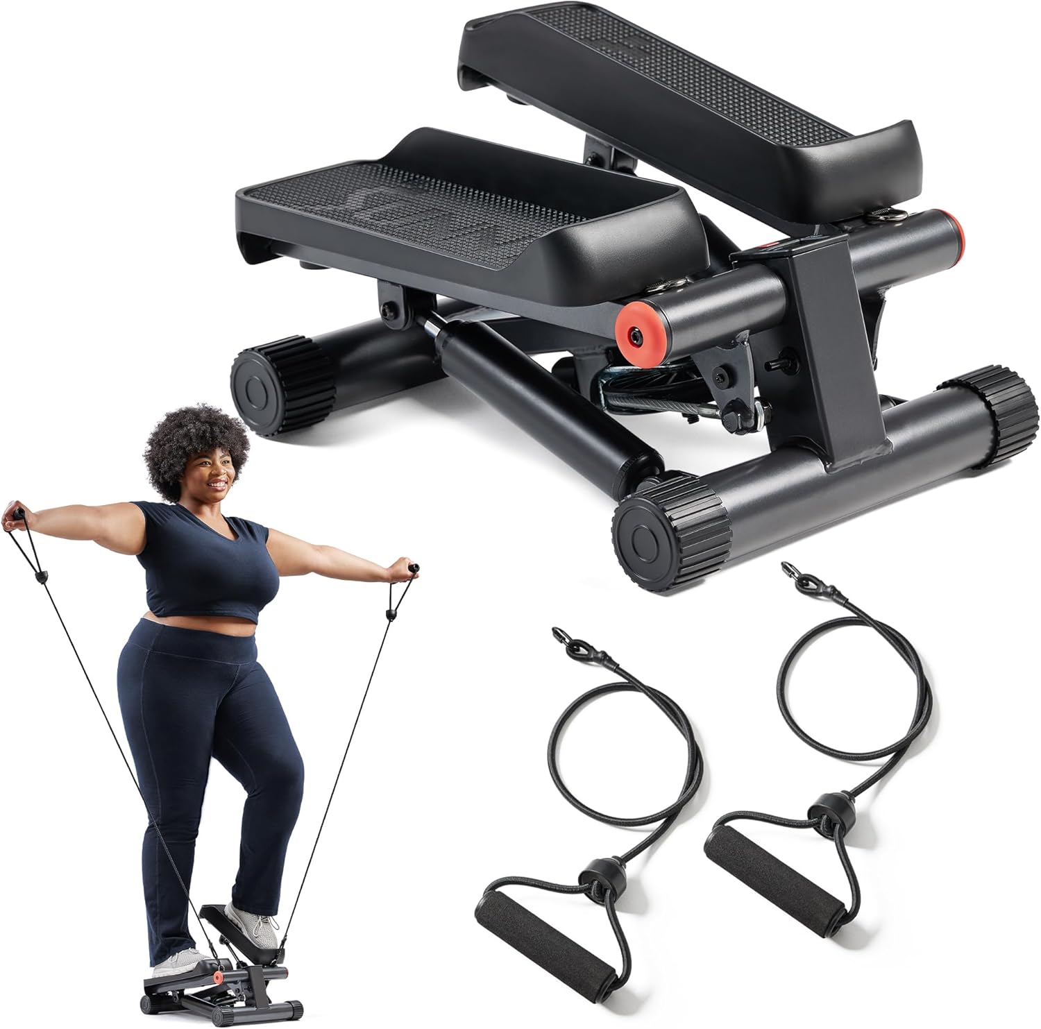 Mini Steppers for Exercise at Home, Stair Step Workout Machine with Optional Resistance Bands, Full Body Cardio Equipment, Optional Free Sunnyfit App Connection Smart Stepper
