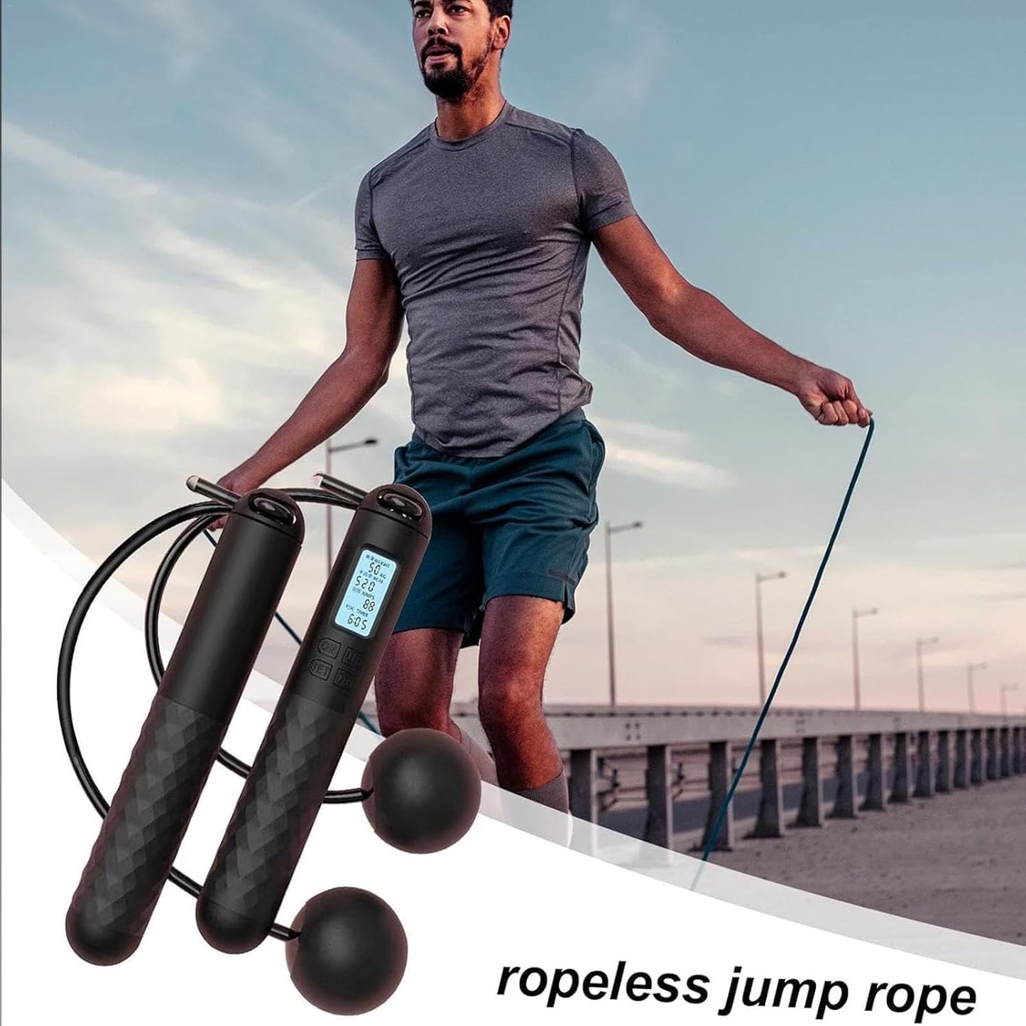 Skipping Rope with Counter, Gravity Ball Jump Rope, Cordless Jump Rope, Intelligent Timed Weighted Jump Rope, Adjustable Digital Counting Cordless Weighted Jump Rope for Lose Weight - Cordless-Black