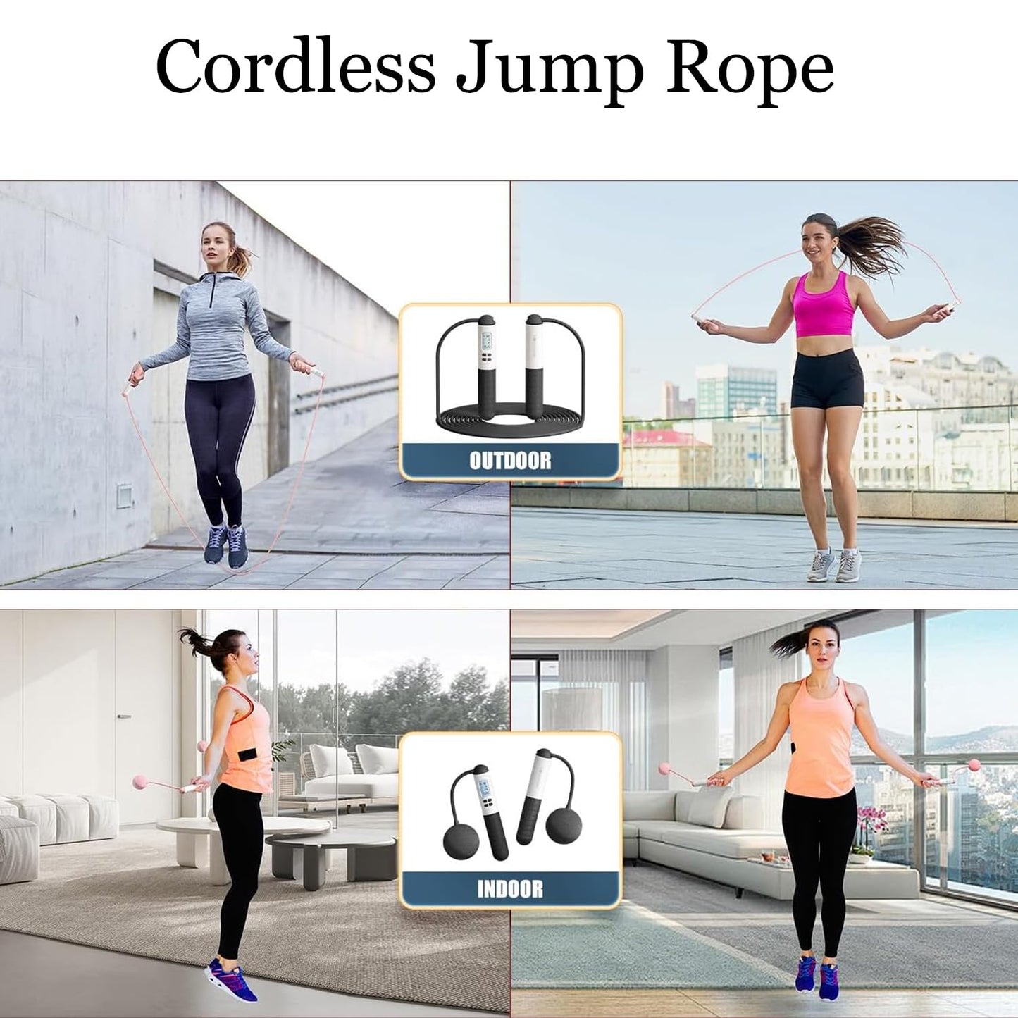 Skipping Rope with Counter, Gravity Ball Jump Rope, Cordless Jump Rope, Intelligent Timed Weighted Jump Rope, Adjustable Digital Counting Cordless Weighted Jump Rope for Lose Weight - Cordless-Black