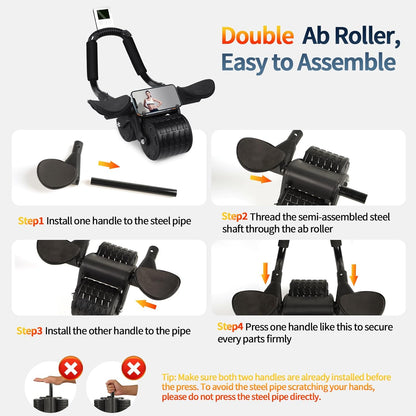 2024 New Ab Roller Wheel with Timer & Knee Mat,Automatic Rebound Abdominal Wheel with Elbow Support Ab Workout Equipment for Strengthening Core Muscles Abs Exercise Roller for Women Men